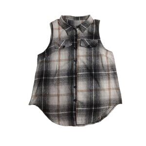 Shein Lune Plaid Print Plus Size Button Front Sleeveless Vest Jacket Women's 2XL